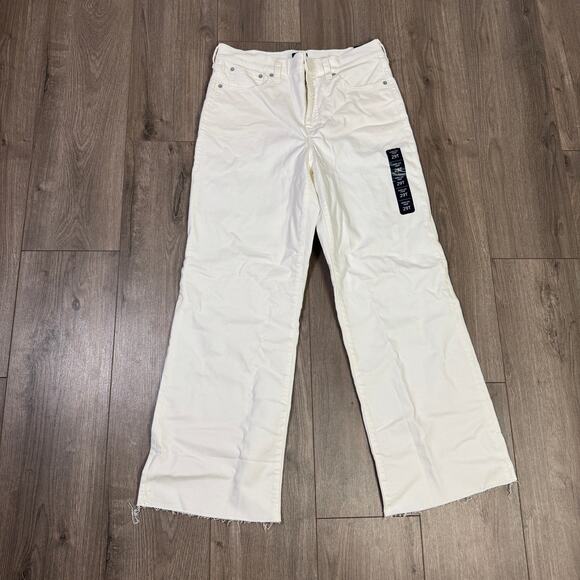 J.Crew Tall Wide-Leg Jeans WMNS 29T White Denim Hi-Rise All-Day Stretch Raw Hem - Picture 3 of 8